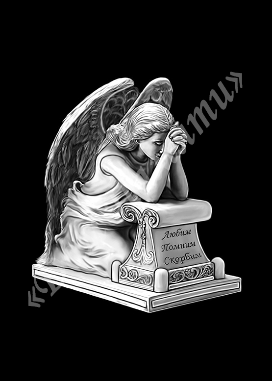 Ручная и машинная граверовка ангелов на граните - АНГ001