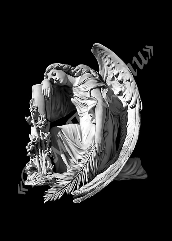 Ручная и машинная граверовка ангелов на граните - АНГ002