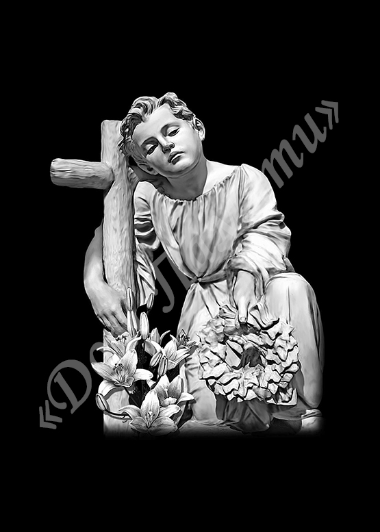 Ручная и машинная граверовка ангелов на граните - АНГ003