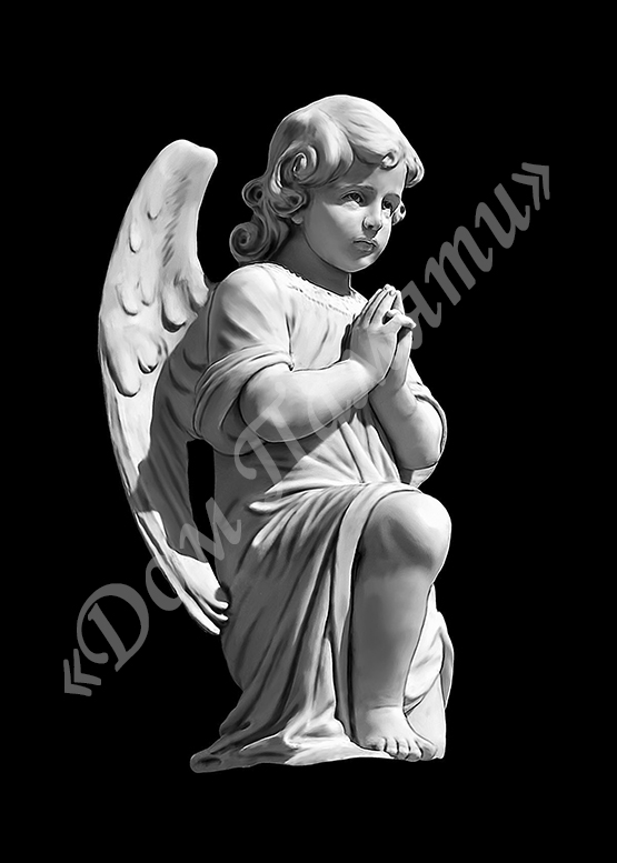 Ручная и машинная граверовка ангелов на граните - АНГ004