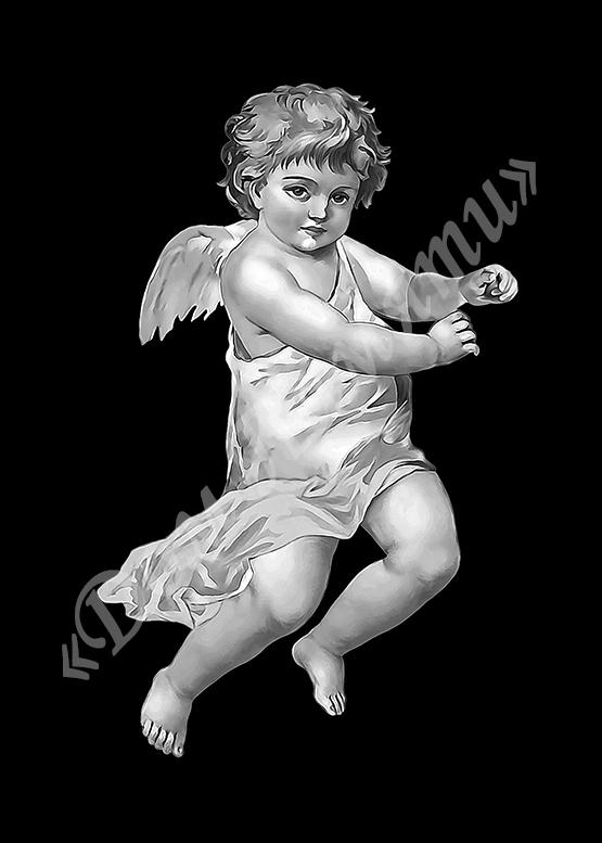 Ручная и машинная граверовка ангелов на граните - АНГ005