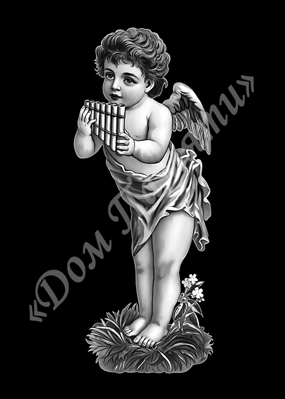 Ручная и машинная граверовка ангелов на граните - АНГ006