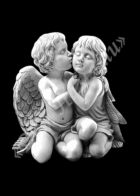 Ручная и машинная граверовка ангелов на граните - АНГ008