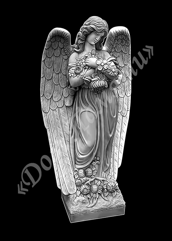 Ручная и машинная граверовка ангелов на граните - АНГ010