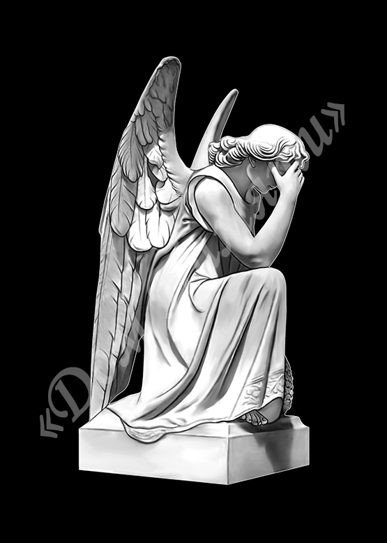 Ручная и машинная граверовка ангелов на граните - АНГ011