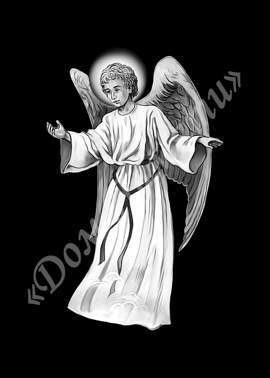 Ручная и машинная граверовка ангелов на граните - АНГ012