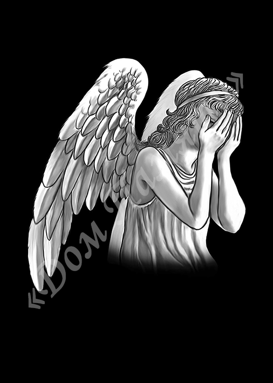 Ручная и машинная граверовка ангелов на граните - АНГ014