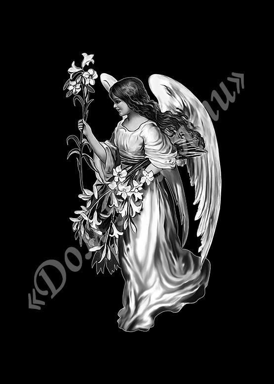 Ручная и машинная граверовка ангелов на граните - АНГ017