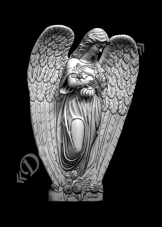 Ручная и машинная граверовка ангелов на граните - АНГ018