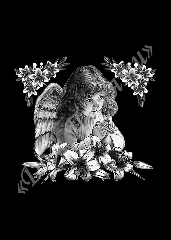 Ручная и машинная граверовка ангелов на граните - АНГ020