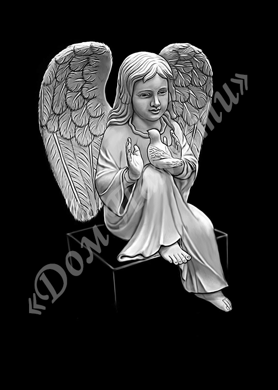 Ручная и машинная граверовка ангелов на граните - АНГ022