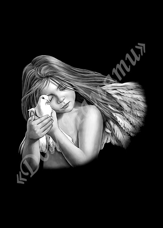 Ручная и машинная граверовка ангелов на граните - АНГ024