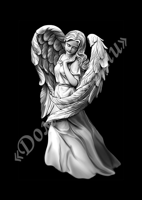 Ручная и машинная граверовка ангелов на граните - АНГ026