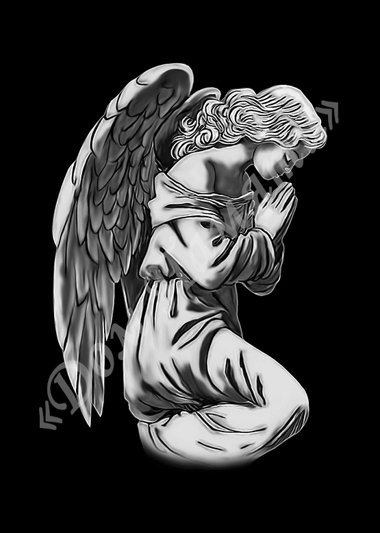 Ручная и машинная граверовка ангелов на граните - АНГ027