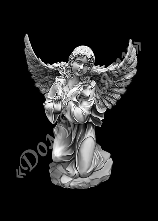 Ручная и машинная граверовка ангелов на граните - АНГ029