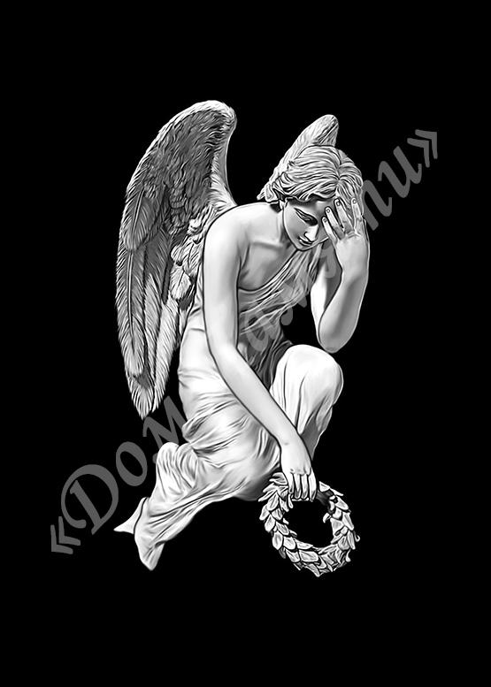 Ручная и машинная граверовка ангелов на граните - АНГ030