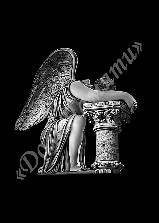 Ручная и машинная граверовка ангелов на граните - АНГ032